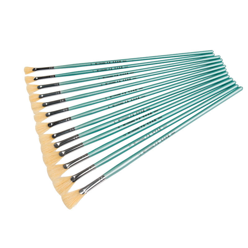 妮妮画材蓝杆猪鬃扇形笔水粉画笔水彩猪毛油画笔套装丙Y烯颜料专