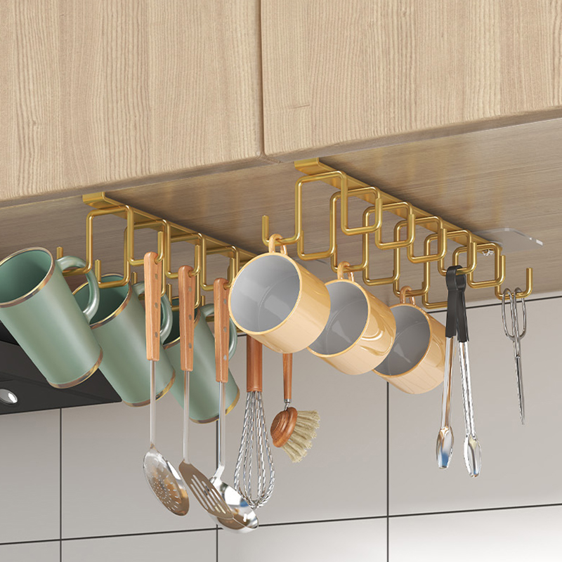 厨房悬挂式收纳整理架置物架u无痕免打孔挂钩双排整体橱柜门挂架