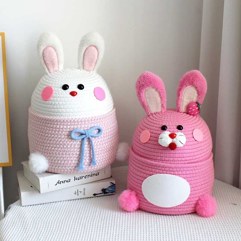玩偶礼物兔子手工编织客厅u阳台卧室书房桌面茶几收纳整理筐箱篮