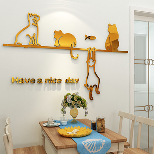 猫舍宠物店医院3d立体墙纸贴画A亚克力自粘客厅餐厅厨房玻璃门装