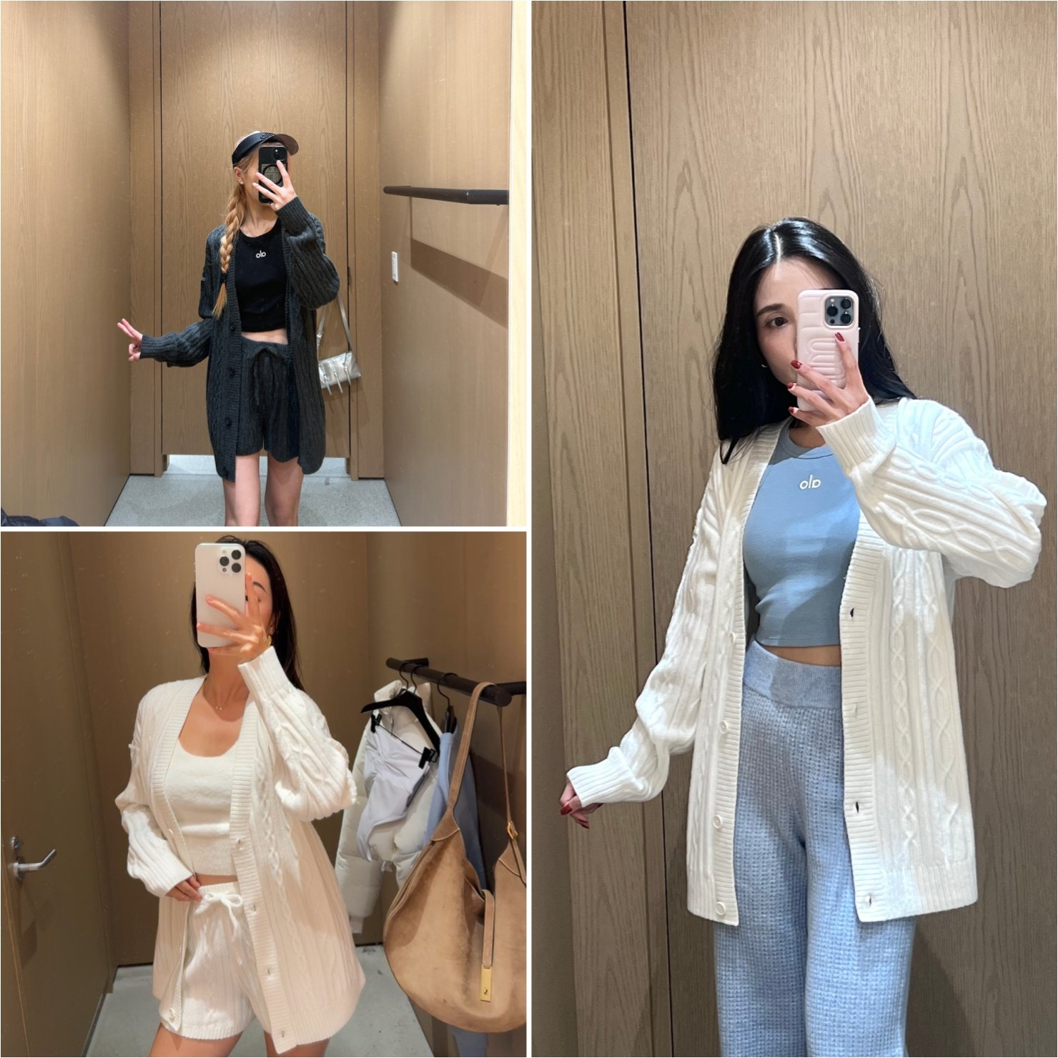 美国直邮ALO 羊毛羊绒纽扣麻花绞花V领上衣针织开衫毛衣外套 女款