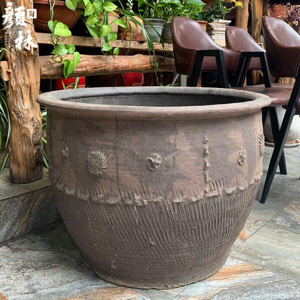盆荷花土陶瓦缸花盆花盆粗陶缸缸盆缸睡莲盆陶养鱼泥陶鱼缸陶盆