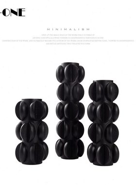 rzone 黑色异形陶瓷花瓶三件套现代简约家居软装饰品样板房间摆件