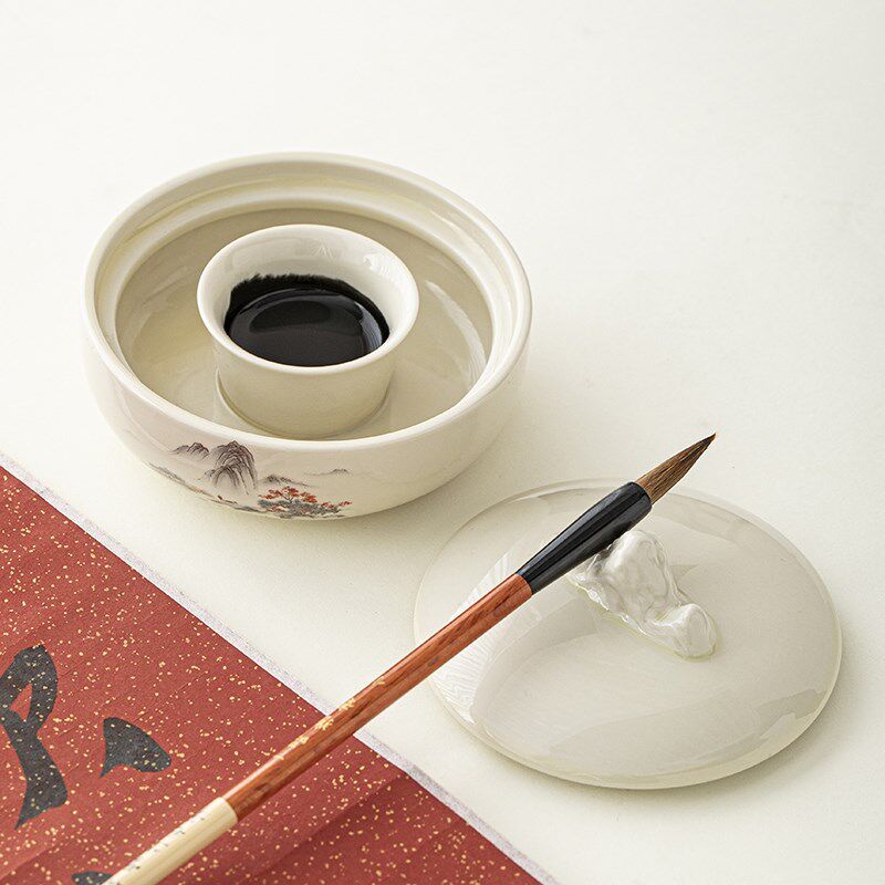 火锅砚台不干墨池初学毛笔书法专用墨水保湿笔洗带盖多功能墨盒墨