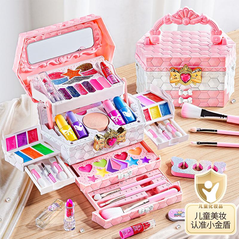 儿童化妆玩具套装女孩彩妆指甲油口红女孩化妆盒装小女孩彩妆箱生