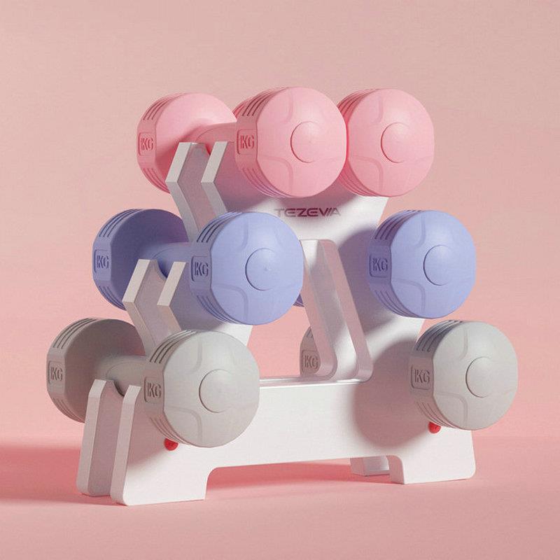 哑铃女士健身家用器材儿童瑜伽瘦手臂练臂肌包胶小哑铃5kg1对
