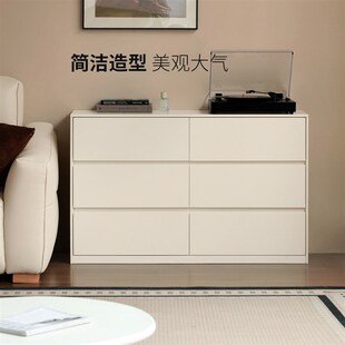 源氏木语实木斗柜现代简约收纳柜卧室床尾抽屉柜白色奶油风斗橱