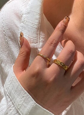 简约手工锤纹金属银色锆石叠戴细戒指女2025新款轻奢高级感食指戒