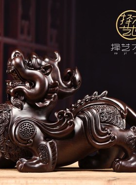 红色木制貔貅实木招财摆件家居皮丘纯木质店铺开业送礼品礼物