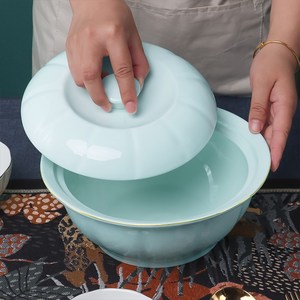 9英寸汤碗带盖品锅陶瓷餐具创意青瓷汤古大碗家用大号汤盆面碗