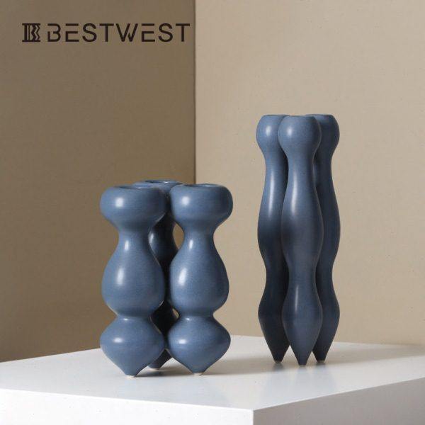 Best west 密蓝色不规则法式陶瓷花摆件 轻奢家居档艺术花器,家居饰品,花瓶,淘宝优惠券,粉丝福利购,淘宝优惠卷