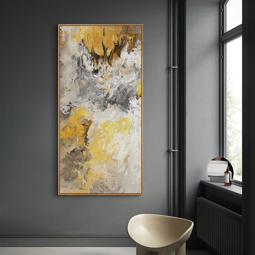 鳟鱼 签约艺术家千山古作品 入户玄关竖抽象饰画进门走廊挂画