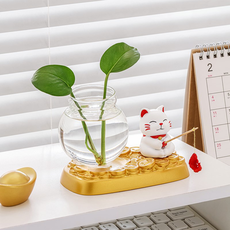 可爱熊猫办公室桌面装饰小摆件水培器皿玄关花瓶客厅插花家居饰品