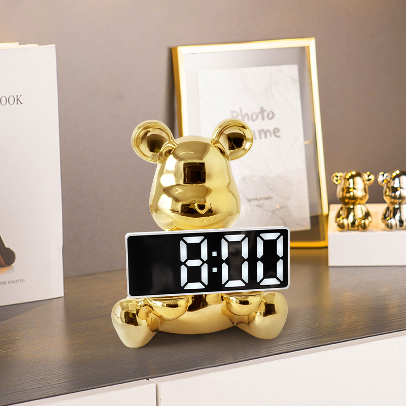 时钟表摆台式暴力熊公仔摆件挂钟入户玄关客厅电视柜酒柜子装饰品