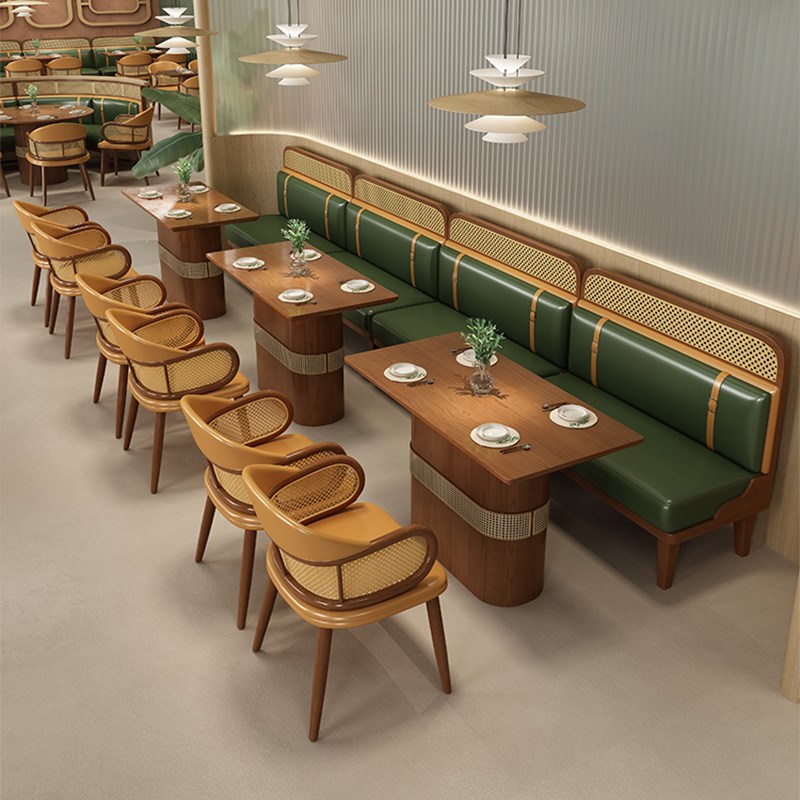 编藤卡座沙发定制西餐厅题餐厅东南亚风茶餐厅火锅店桌椅