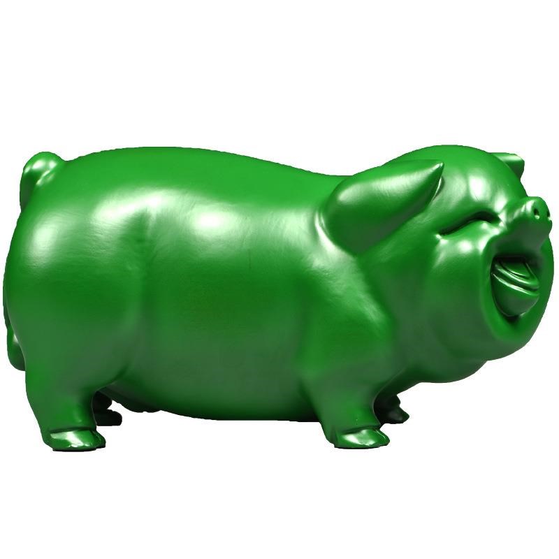 绿色实木质雕刻猪摆件三合十二生肖动物猪家居客厅装饰红木工艺品