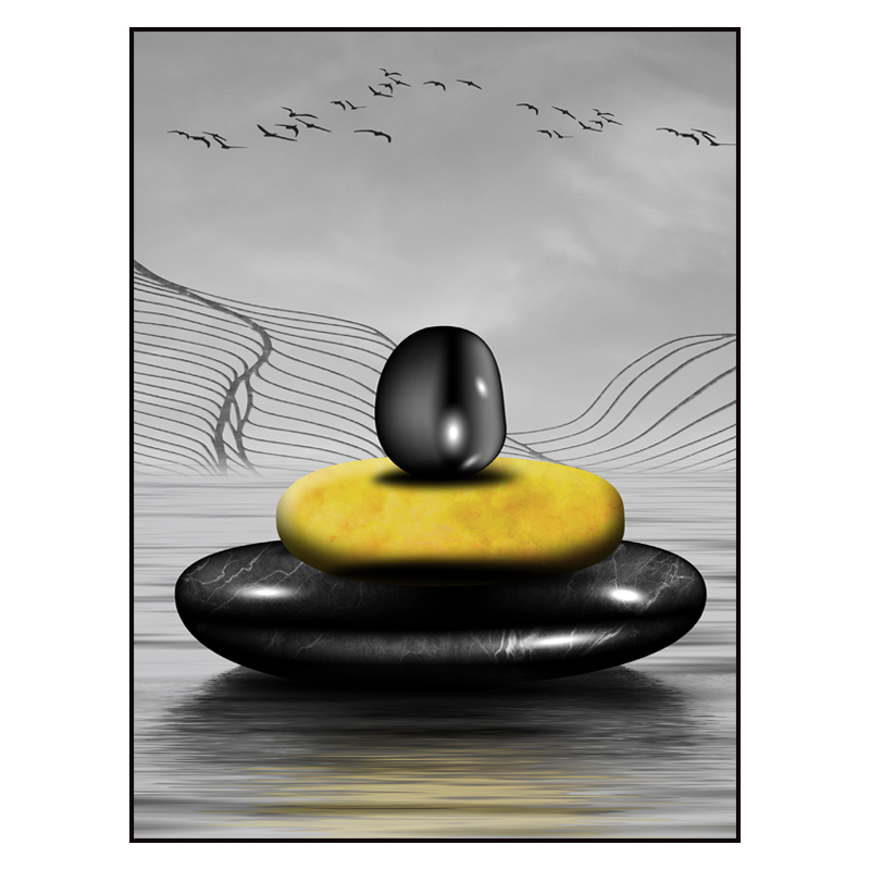 入户玄关装饰画石来运转客厅墙面挂画黑白风景走廊过道墙壁画竖版