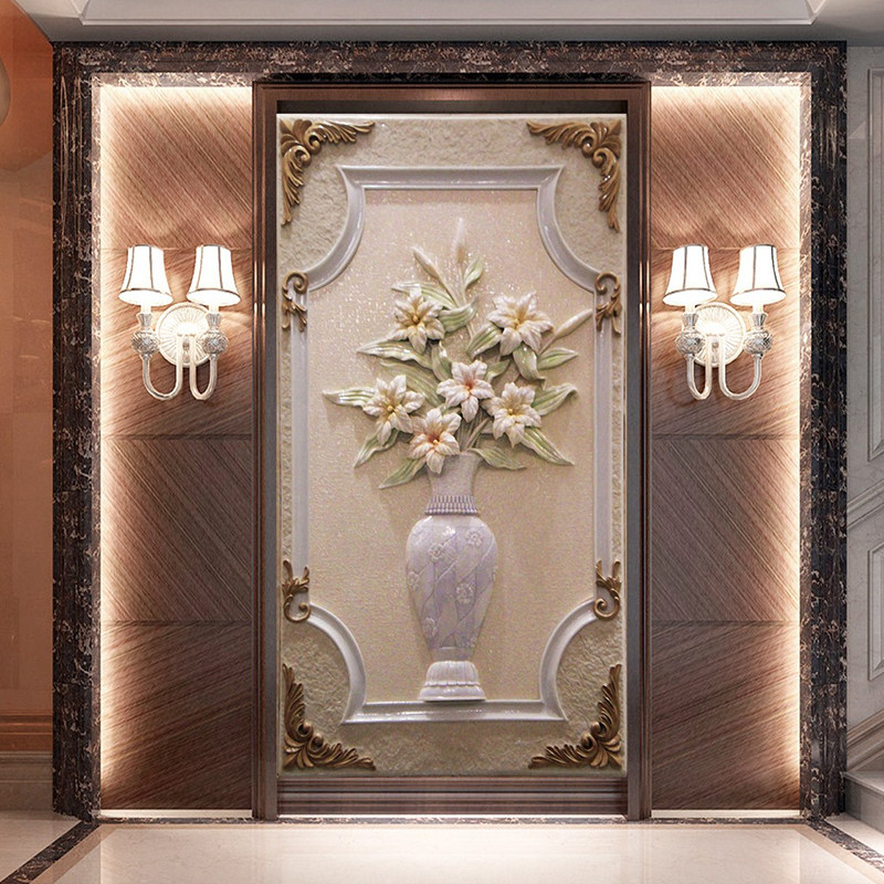 欧式玄关背景墙壁纸墙纸d立体壁画卉瓶过道走廊竖画d大气,家装主材,无纺布墙纸,淘宝优惠券,粉丝福利购,淘宝优惠卷