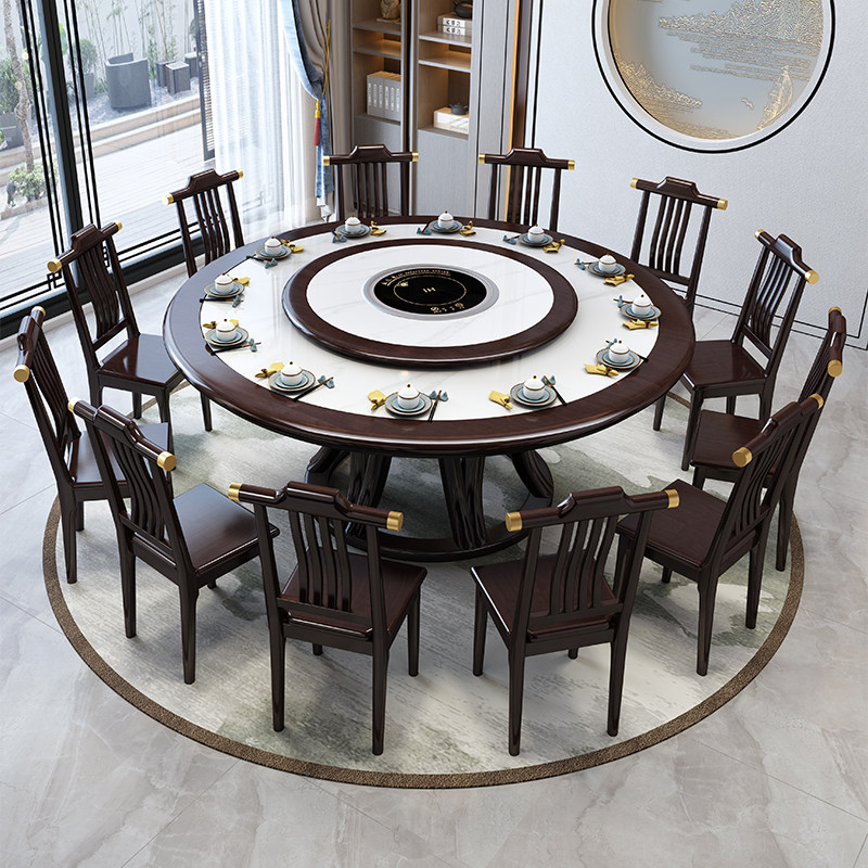 新实木圆形餐桌岩板电磁炉大圆桌家用米人大理石吃饭桌子,住宅家具,岩板餐桌,淘宝优惠券,粉丝福利购,淘宝优惠卷