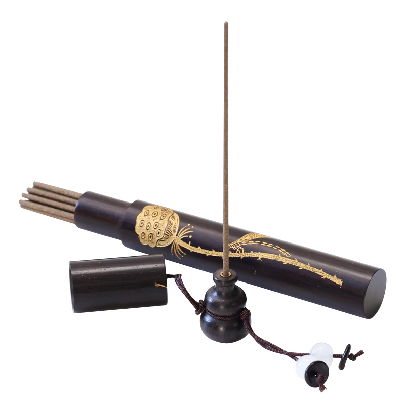 功德坊 木质线香筒莲蓬图案带葫芦香插出差旅行香盒送白桃蜜香