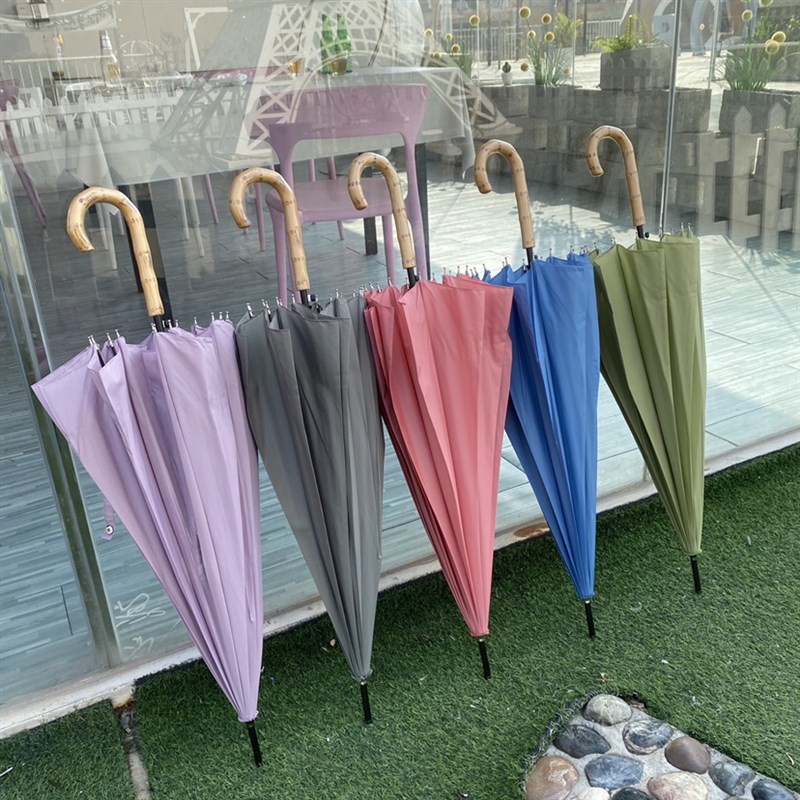 素色长柄1骨加固防风 轻量式木柄女生文艺范小清新学生雨伞