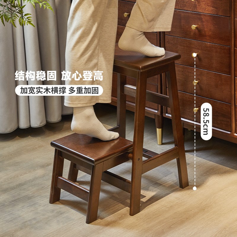 实木两层梯凳登高凳台阶凳梯子椅子二合一家用可折叠梯人字梯台