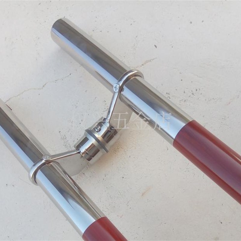 加厚不锈钢大门拉手玻璃门拉手斜角红木纹门把手铝合金包边门把手