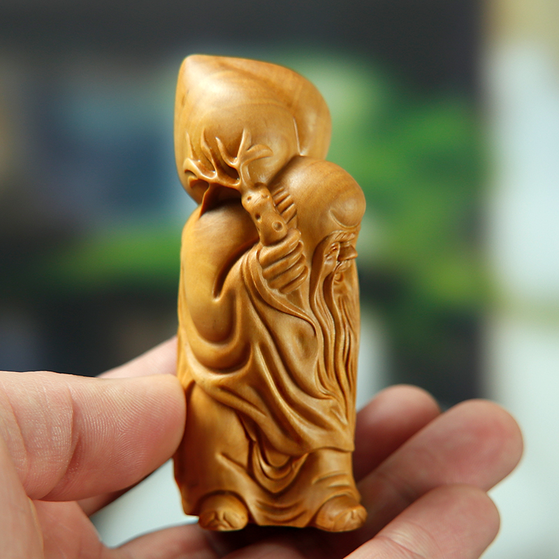 黄杨木雕手把件手工艺品生日祝寿人物实木客厅礼品仙翁寿星公摆件