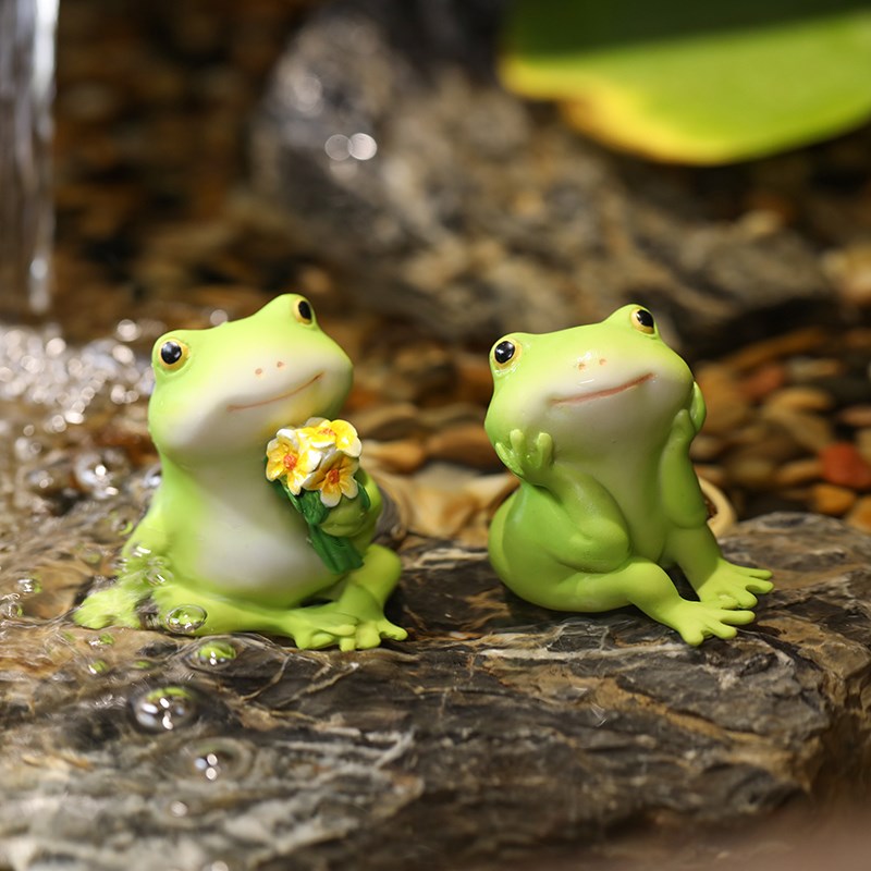 创意可爱小青蛙摆件花盆流水装饰庭院造景树脂工艺微景观鱼缸装饰