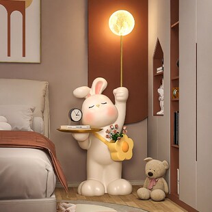 卡通兔兔卧室床头柜灯一体落地灯客厅沙发角边几创意置物儿童夜灯