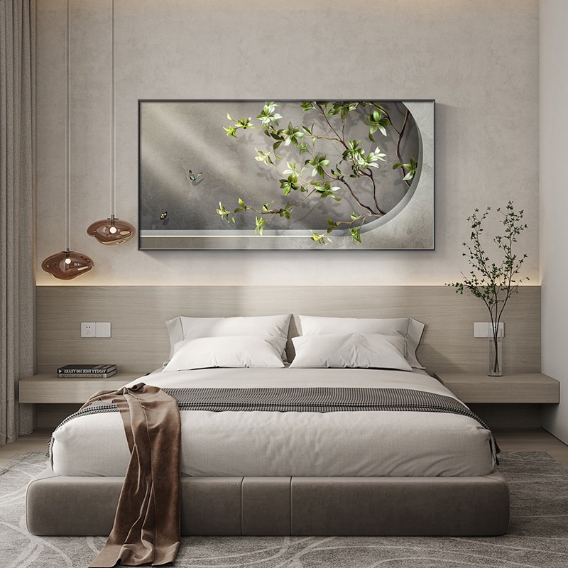 侘寂风客厅装饰画光影绿植沙发背景墙挂画极简高级感卧室床头壁画