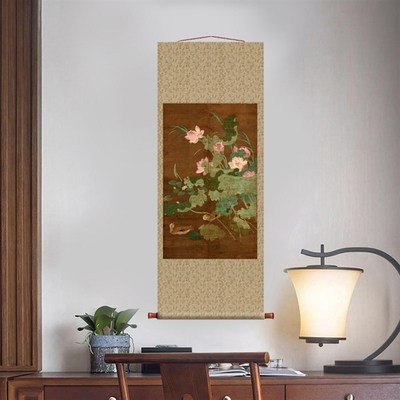 五代南唐顾德谦莲池水禽图挂轴花鸟画名画真迹复制品中式玄关画