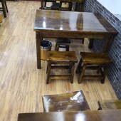 碳化防腐桌椅小吃店烧烤面馆小户型实木快餐桌阳台桌椅