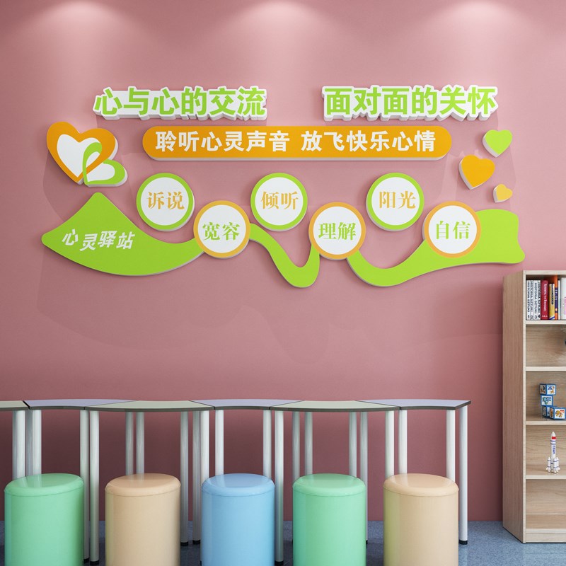 心理咨询室布置心灵驿站文化墙面装饰挂画健康辅导室背景墙壁贴纸