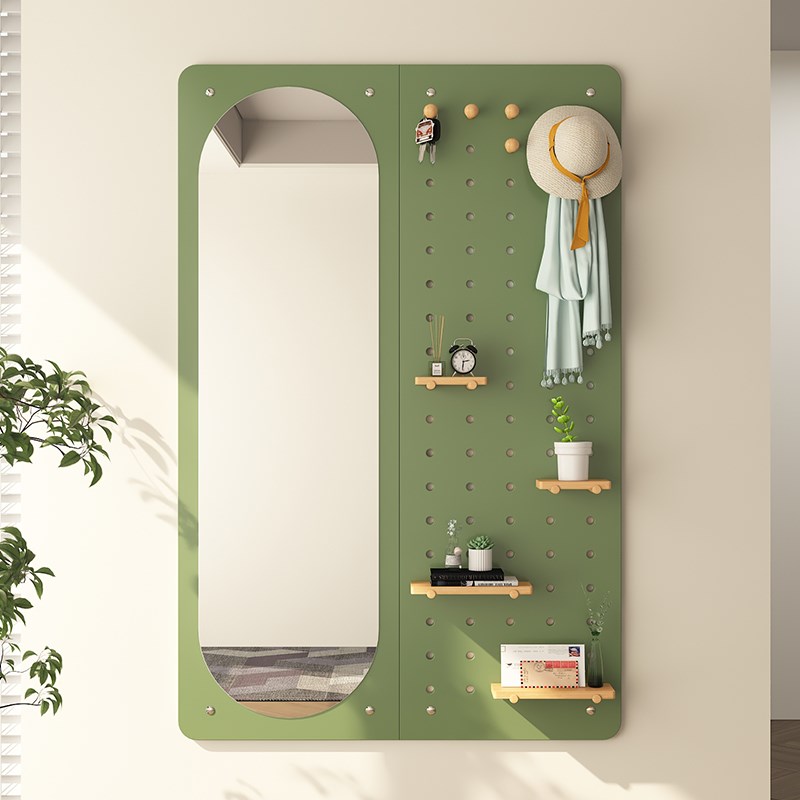 洞洞板全身镜家用卧室试衣镜in风玄关壁挂穿衣镜衣帽架一体镜子