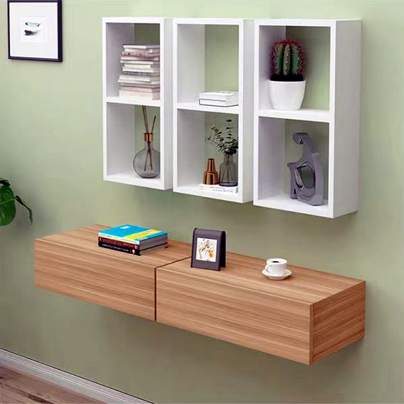 抽屉柜隔板梳妆台床头柜壁挂隔板背景墙装饰架壁挂式抽屉壁柜吊柜