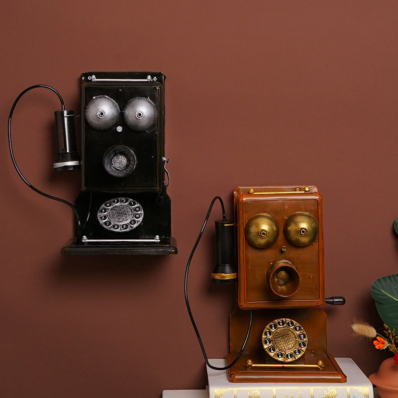 欧式民国怀旧老式墙壁挂饰电话复古模型铁挂墙上装饰挂件物