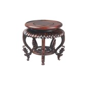 红酸枝圆形几盆景瓶古董玉石茶壶木雕精品榫卯底座木