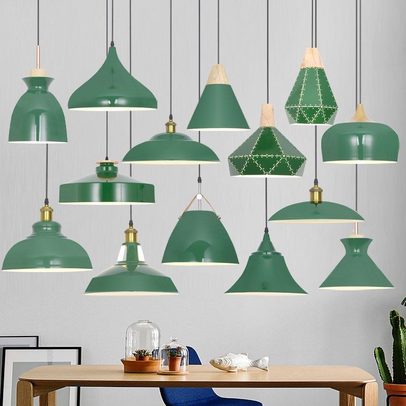 复古工业风吊灯怀旧酒吧火锅店创意个性草绿色奶茶店锅盖灯罩
