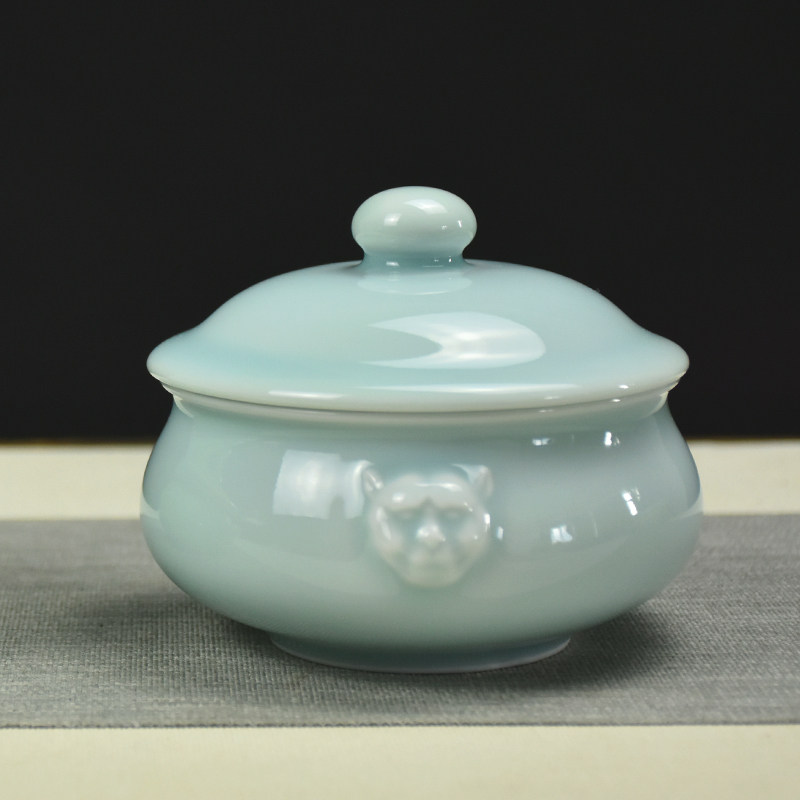 青瓷家用陶瓷隔水炖盅带盖带汤勺煲燕窝小号蒸蛋碗盅羹汤盅虎头碗