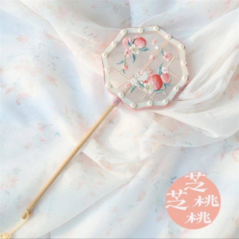 女童汉服扇子古风绣花面可爱流苏工艺圆扇儿童古装舞蹈演出团扇