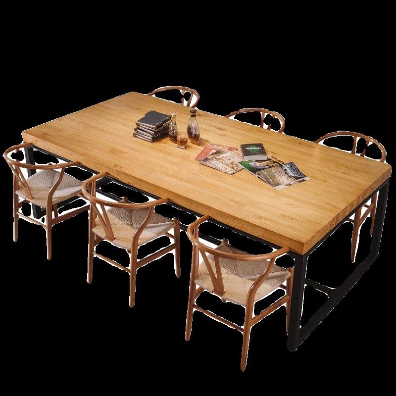 工业风实木铁艺培训桌工作台办公桌会议桌洽谈桌长条桌椅