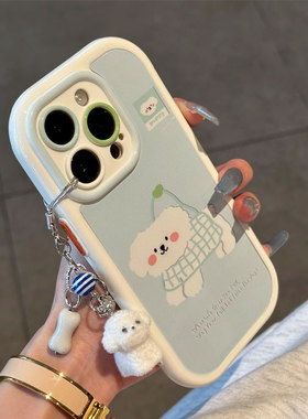 简约小狗适用苹果16promax手机壳华为mate60pro全包pura70防摔K80女oppoReno14小米15/13可爱vivos30荣耀400