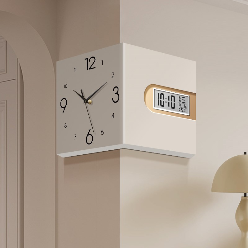 客厅转角c时钟2024新款拐角钟表挂画高级感双面挂钟家用液晶表挂