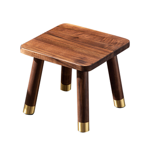 实木凳子家用木板凳客厅方凳小z圆凳换鞋 凳北美黑胡桃木儿童矮凳