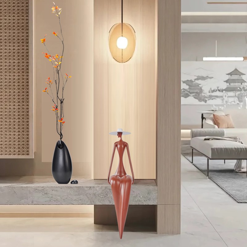 侘寂风意式人物坐姿艺术摆件客厅入户玄关M隔断柜酒柜电视柜装饰