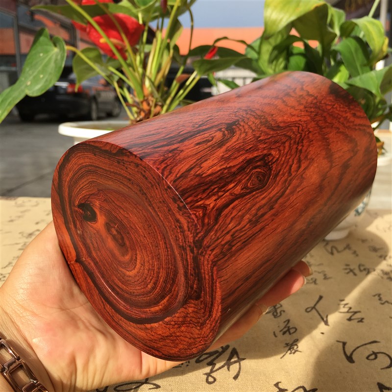 缅甸大红酸枝整木料笔筒桌t面实木质老料挖空多功能笔具收纳罐包