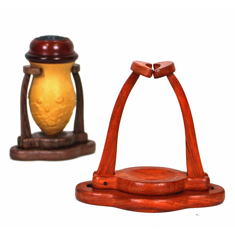 实木托架蝈蝈鸡心葫芦棒子底托水晶球摆件底座Q鸡翅木三角葫芦架
