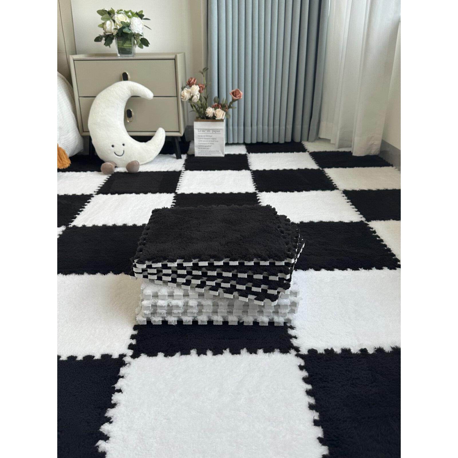 房间卧室床头地毯客厅全覆盖可切割拼接长毛绒泡沫地板垫阳台大面