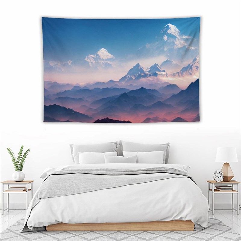 尼泊尔喜马拉雅山脉区雪山风景装饰海报背景布挂布墙布挂毯画布